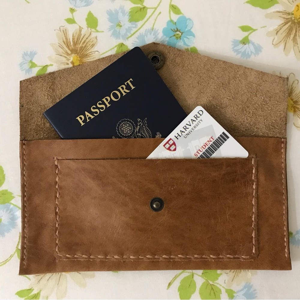 Handmade Genuine Brown Tan Leather 2 - Compartments Wallet